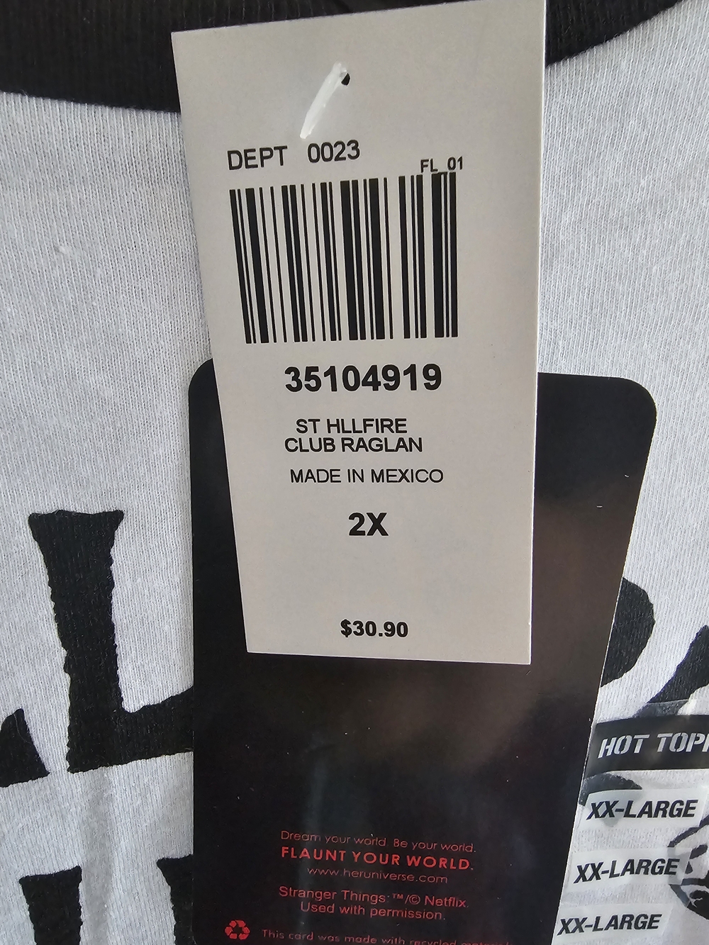 Hot Topic Black & White "Hellfire Club" Long Sleeve Raglan Tee - Picture 5 of 5